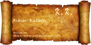 Kuhár Kálmán névjegykártya